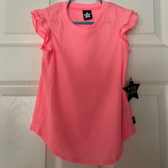 NEW! Pixie Lane RUFFLE SLEEVE SHIRTTAIL TANK - Hot Pink - Picture 1 of 5
